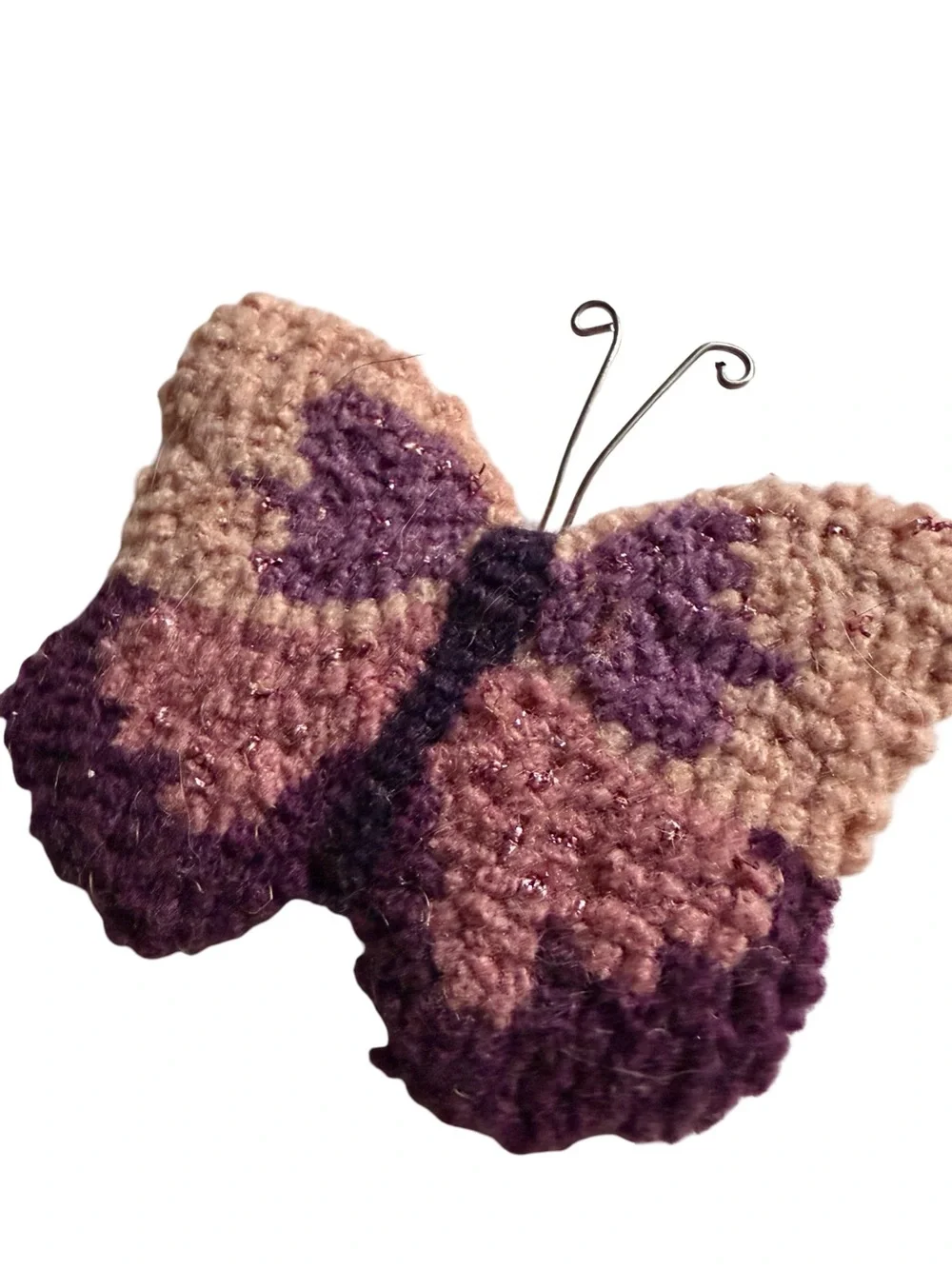 Handmade Yarn Punched Butterfly Brooch in Mauve and Plum Mini Heart Brooch Pins